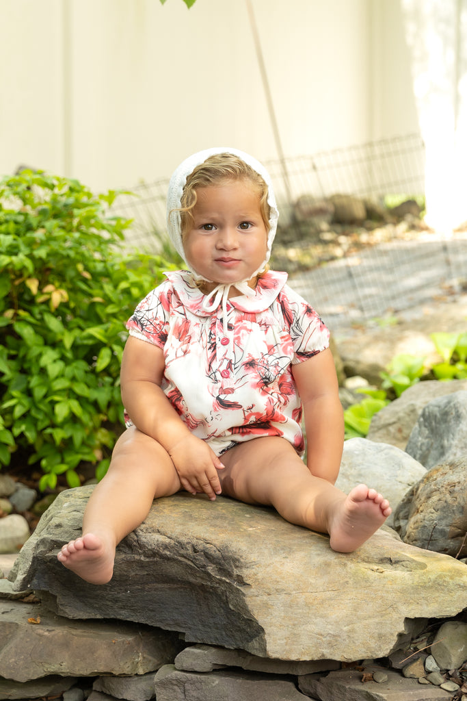 Mode Avant Print Romper - Ivory/Hot Pink
