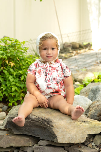 Mode Avant Print Romper - Ivory/Hot Pink