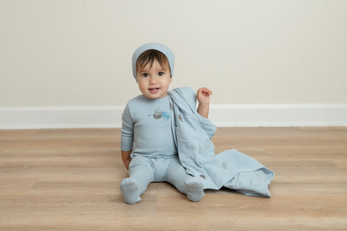 Bee & Dee Macaron Center Print Footie/Beanie - Blue Fog