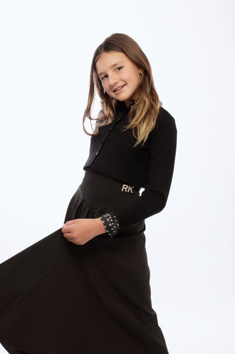 Retro Kid Mae Silky Printed Shirt And Maxi Skirt Set - Black