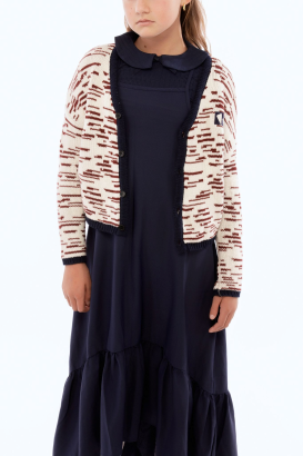 Retro Kid Chunky Knit Classic Cardigan - Cream/Burgundy