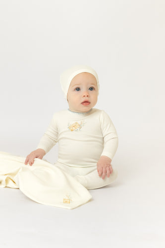 Bee & Dee Mail And Flowers Footie And Beanie - Chalk White Boys