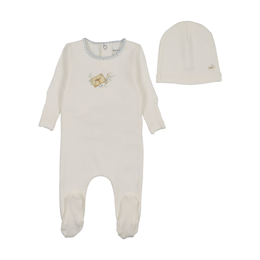 Bee & Dee Mail And Flowers Footie And Beanie - Chalk White Boys