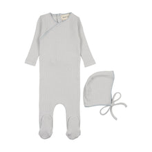 Load image into Gallery viewer, Mema Knits Embroidered Edge Footie &amp; Bonnet - Soft Blue