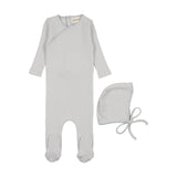 Mema Knits Embroidered Edge Footie & Bonnet - Soft Blue