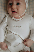 Load image into Gallery viewer, Mema Knits Floral Embroidery Layette Set - White/Taupe Embroidery