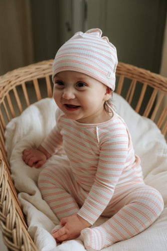 Mema Knits Rib Stripe Layette Set - Pale Pink Stripes