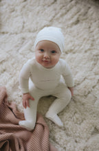 Load image into Gallery viewer, Mema Knits Little &amp; Loved Footie + Bonnet - Cream/Mink