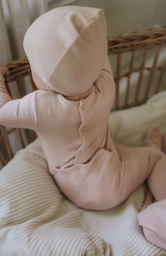 Mema Knits Picot Edge Footie + Beanie  - Old Rose