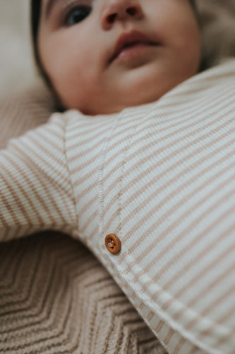 Mema Knits Striped Side Button 3PC Set - Cream/Pink