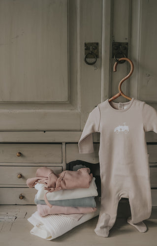 Mema Knits Car Footie + Beanie - Cream/Brown