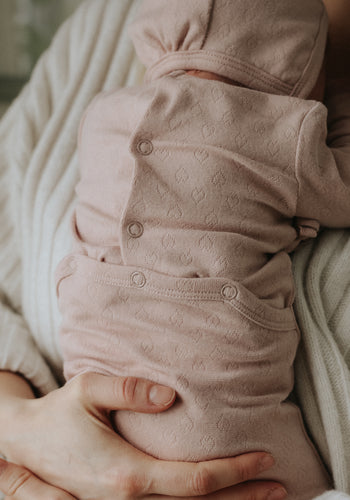 Mema Knits Pointelle Heart 3PC Set - Pale Pink