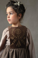 Load image into Gallery viewer, Popelin Brown Short Dress With Embroidered Bib (101.2)