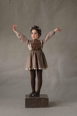 Popelin Brown Short Dress With Embroidered Bib (101.2)