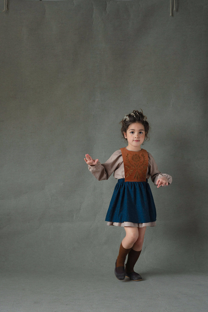 Popelin Terracotta Short Dress With Embroidered Bib (101.3)