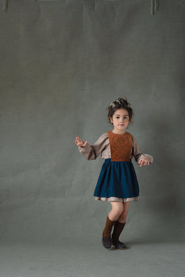 Popelin Terracotta Short Dress With Embroidered Bib (101.3)