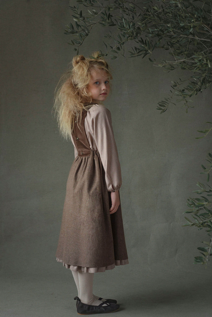 Popelin Brown Midi Dress With Embroidered Bib (102.2)
