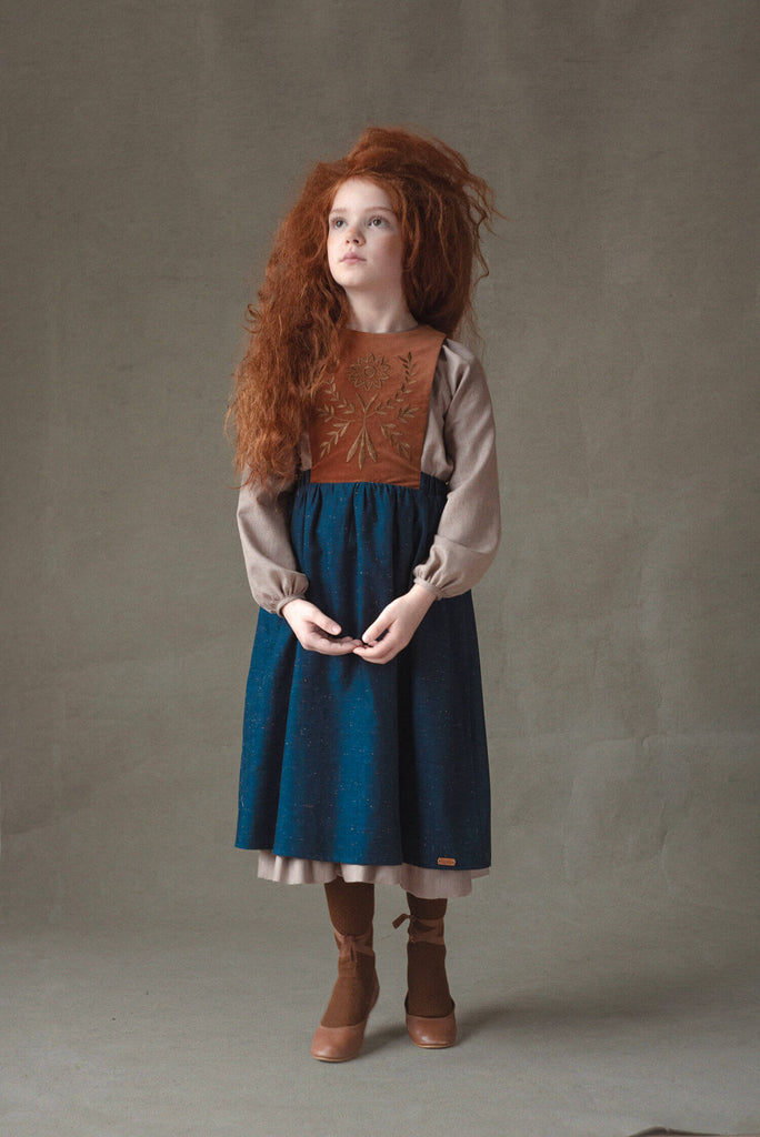Popelin Terracotta Midi Dress With Embroidered Bib (102.3)