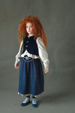 Load image into Gallery viewer, Popelin Navy Blue Velvet Vest And Midi Skirt With Tucks And Embroidered Yoke (104.3 / 106.3)