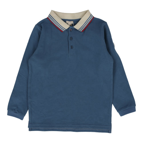 Lil Legs Boys Multi Stripe Collar Polo Long Sleeve - Denim