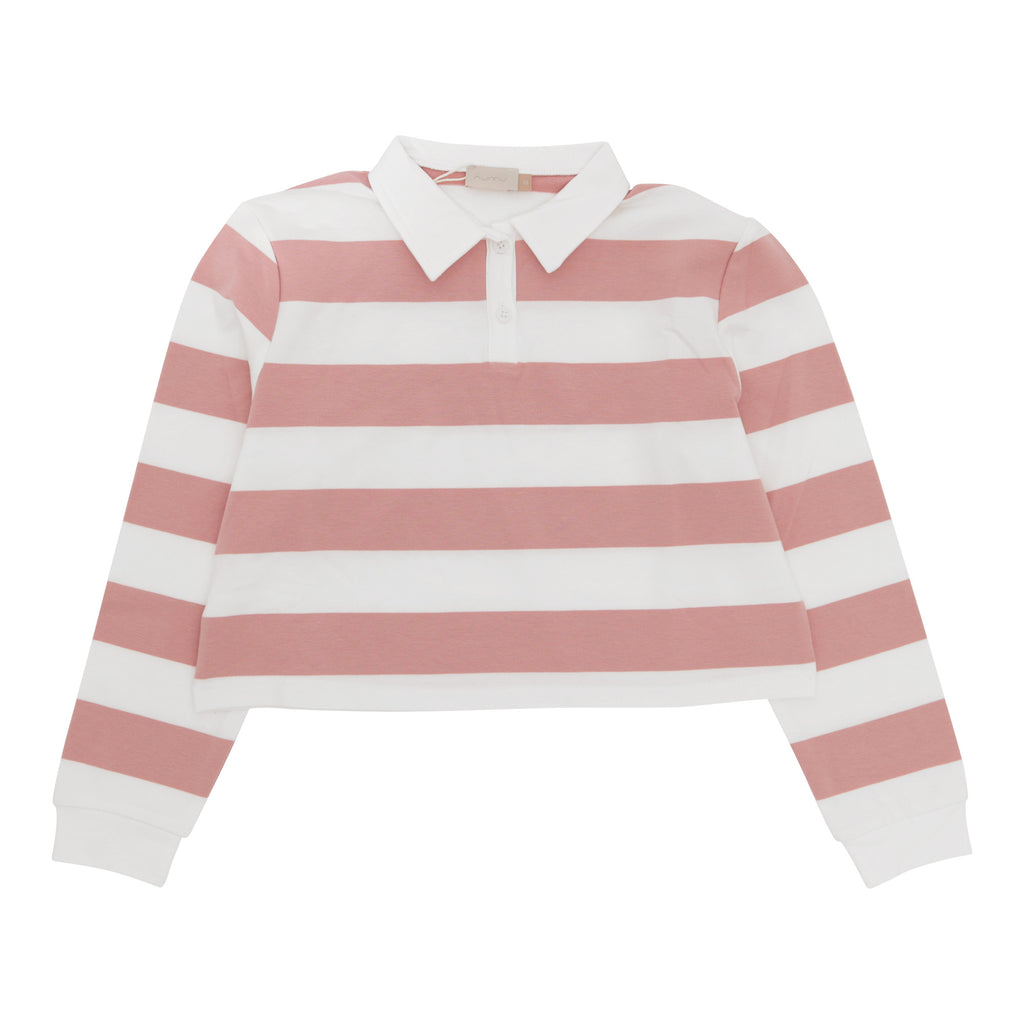 Numu Striped Cropped Collar Tee - Pastel Pink