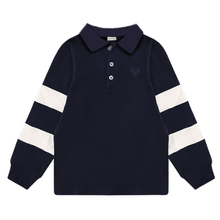 Load image into Gallery viewer, Bopop Navy Sweatshirt Polo With White Stripes
