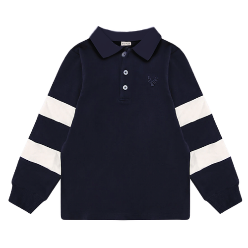 Bopop Navy Sweatshirt Polo With White Stripes