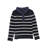 Bamboo Stripe Knit Denim Collar Polo - Navy