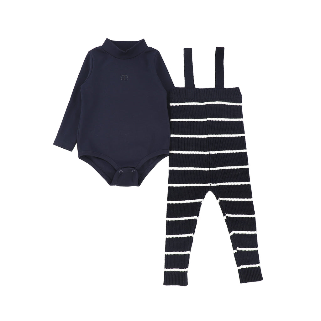 Bamboo Stripe Knit Suspender Leggings Set