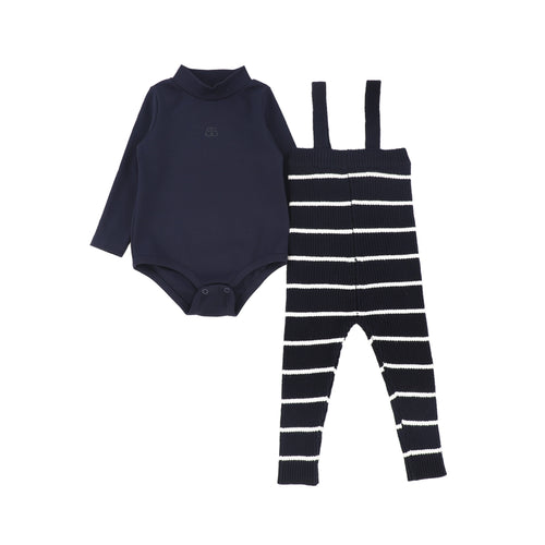 Bamboo Stripe Knit Suspender Leggings Set