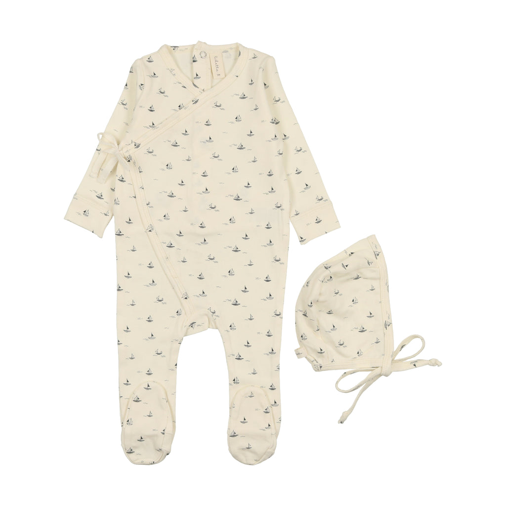 Lil Legs Nautical Footie & Bonnet - Cream