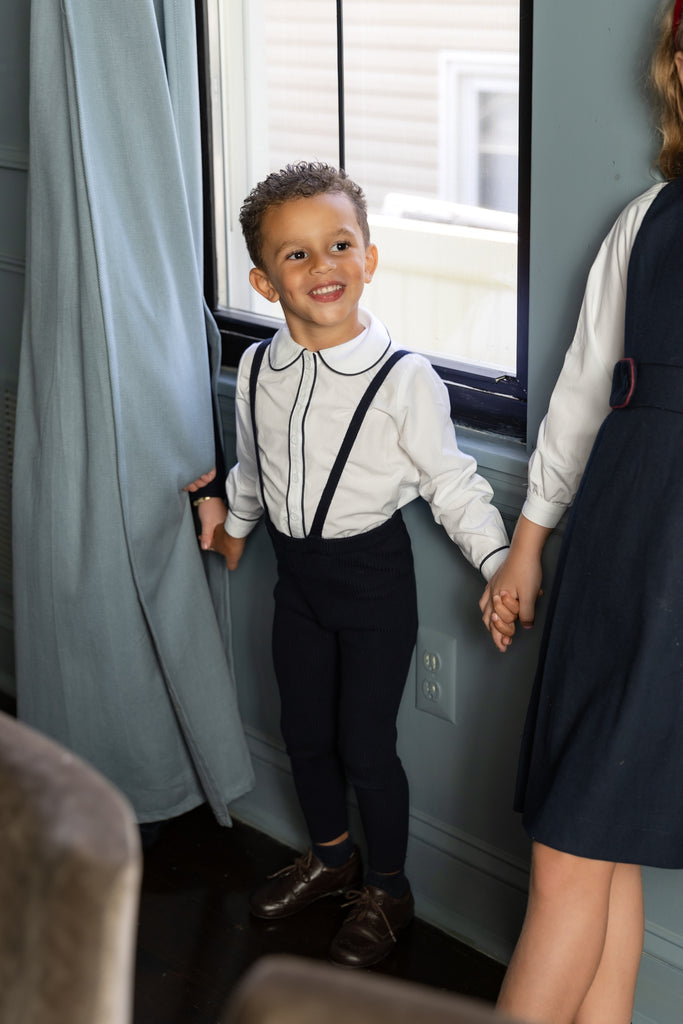 Nou Nelle Boys Piped Blouse And Suspender Pants