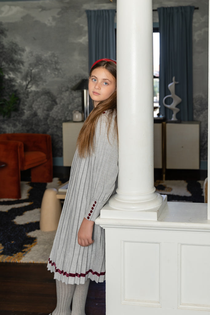 Nou Nelle Pleated Button Dress - Light Grey