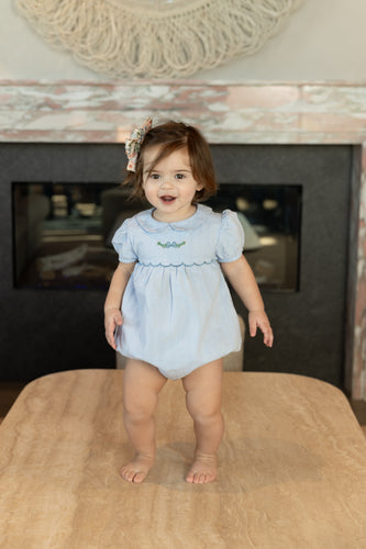 Nou Nelle Scallop Embroidered Romper - Blue