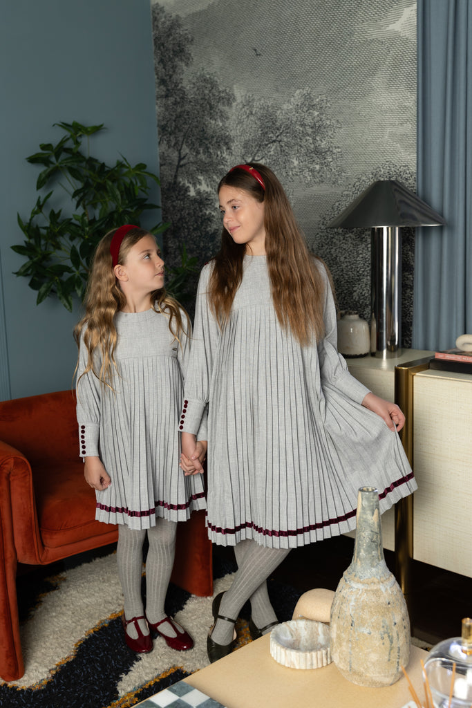 Nou Nelle Pleated Button Dress - Light Grey