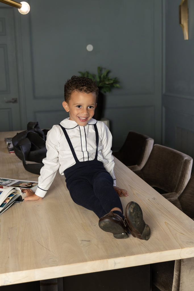 Nou Nelle Boys Piped Blouse And Suspender Pants