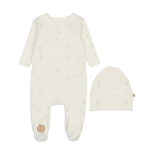 Load image into Gallery viewer, Mon Tresor Nature&#39;s Print Footie &amp; Bonnet - Ivory &amp; Pink