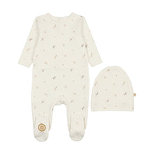 Load image into Gallery viewer, Mon Tresor Nature&#39;s Print Footie &amp; Bonnet - Ivory &amp; Taupe