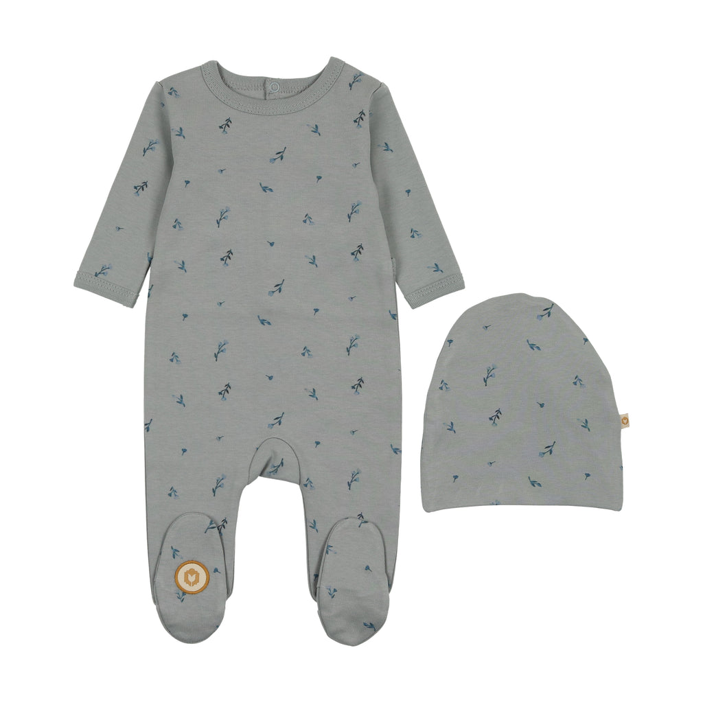 Mon Tresor Nature's Print Footie & Bonnet - Quarry