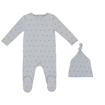 Mini Label Boys Nautical Print Footie And Hat - Sea Blue