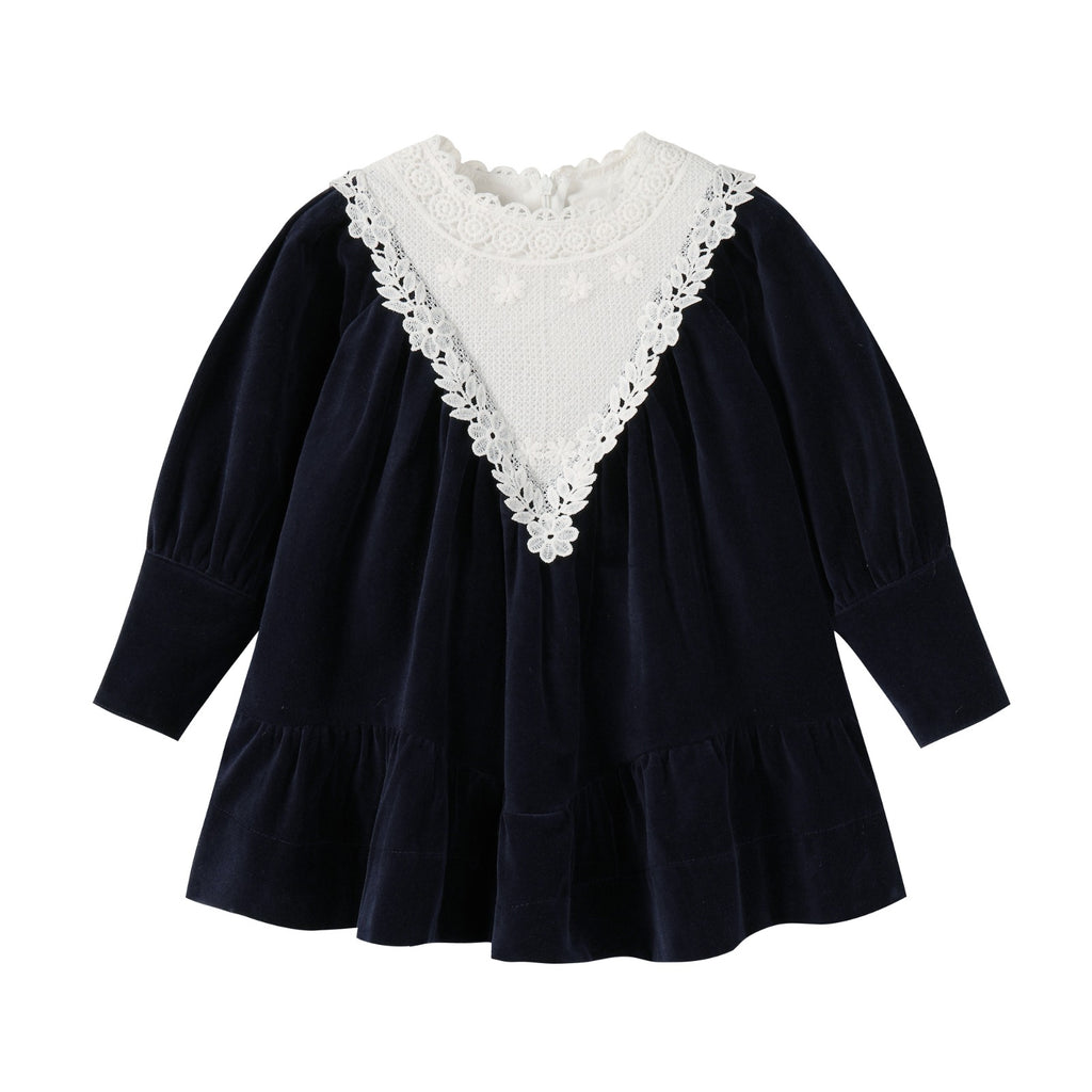 NouNelle Navy Corduroy Lace Dress