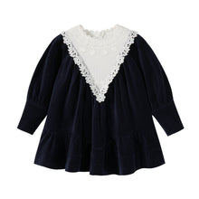 Load image into Gallery viewer, NouNelle Navy Corduroy Lace Dress
