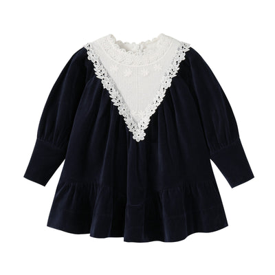 NouNelle Navy Corduroy Lace Dress