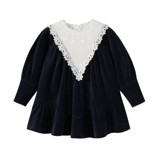 NouNelle Navy Corduroy Lace Dress
