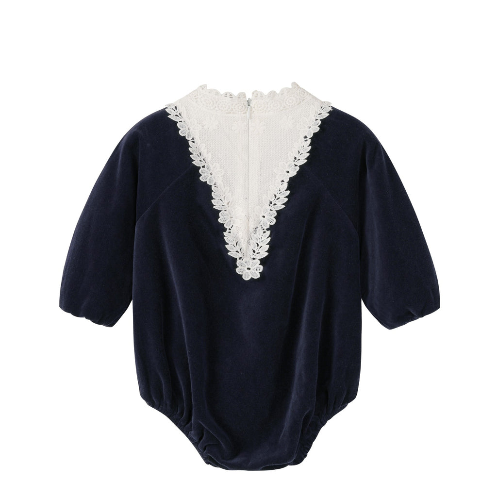 NouNelle Navy Corduroy Lace Romper