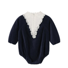 Load image into Gallery viewer, NouNelle Navy Corduroy Lace Romper