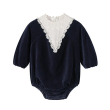 Load image into Gallery viewer, NouNelle Navy Corduroy Lace Romper