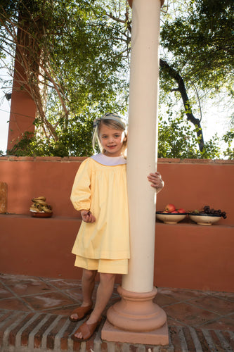 Jouet Puff Sleeve Rounded Collar Two Tier Dress - Yellow