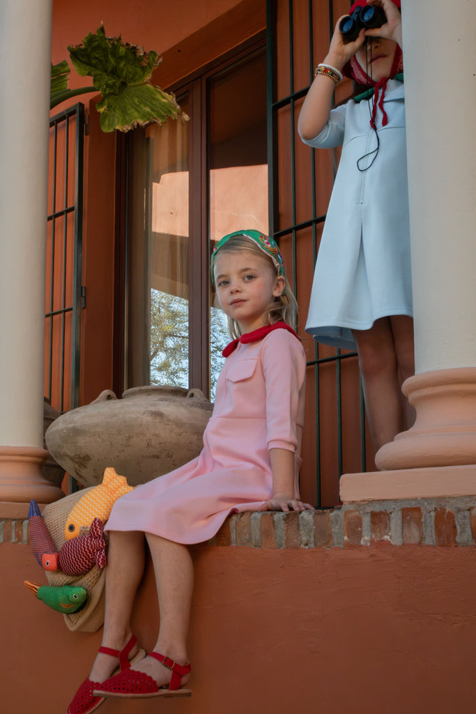 pink patch dress Girls Casual Patch Pocket Dresses
