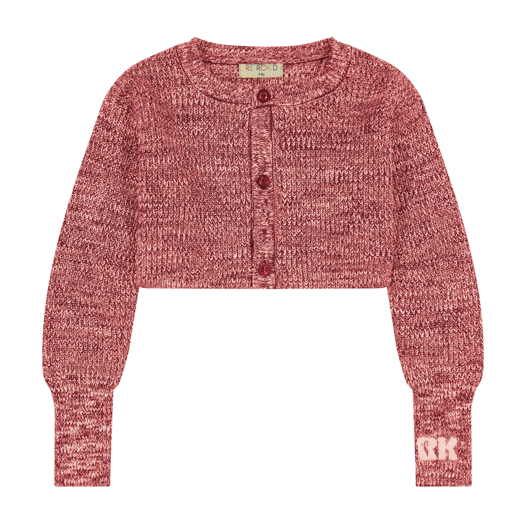 Retro Kid Nora Knit Crop Cardigan - Raspberry/Cream